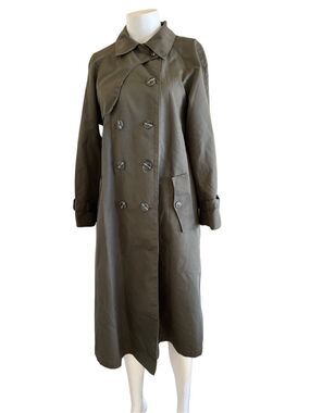 Sears vintage women’s M olive tan trench coat 70’s long full length double butto